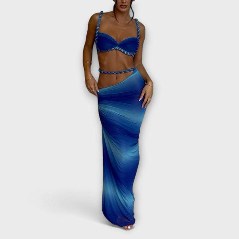 Jane - Stijlvolle Gradient Vlecht Crop Top & Overskirt Duo