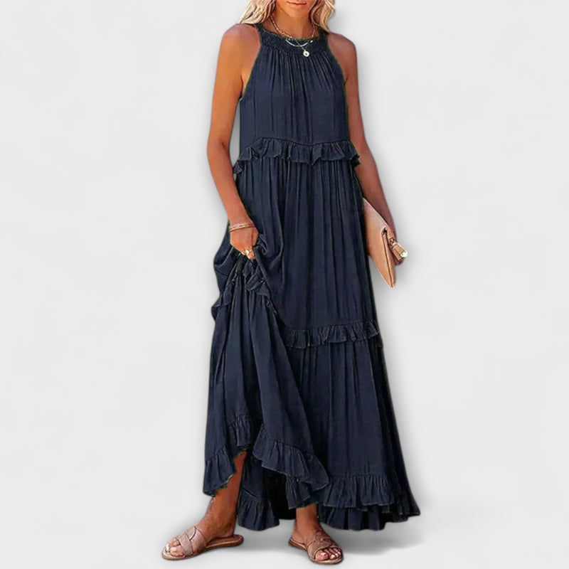 Delilah - Chique Halter Neck Jurk met Rimpelrand