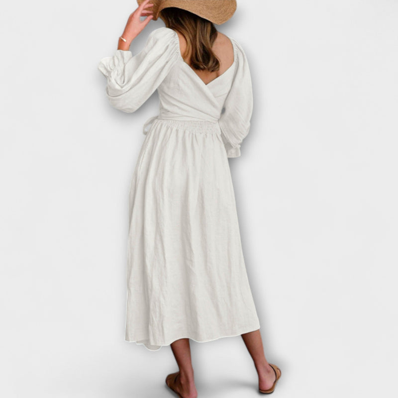 Aviana - Chic Omkeerbare Maxi Jurk met Puff Mouwen