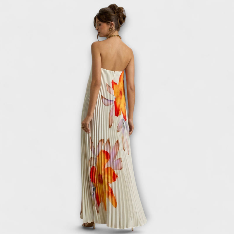 Michelle - Sweetheart Maxi Jurk in Oranje Bloemen