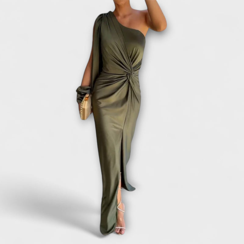 Odessa - Asymmetrische Rimpel Midi Bandage Jurk