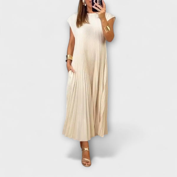 Sorrel - Chic Plissé Maxi-jurk met Elegante Invoegen
