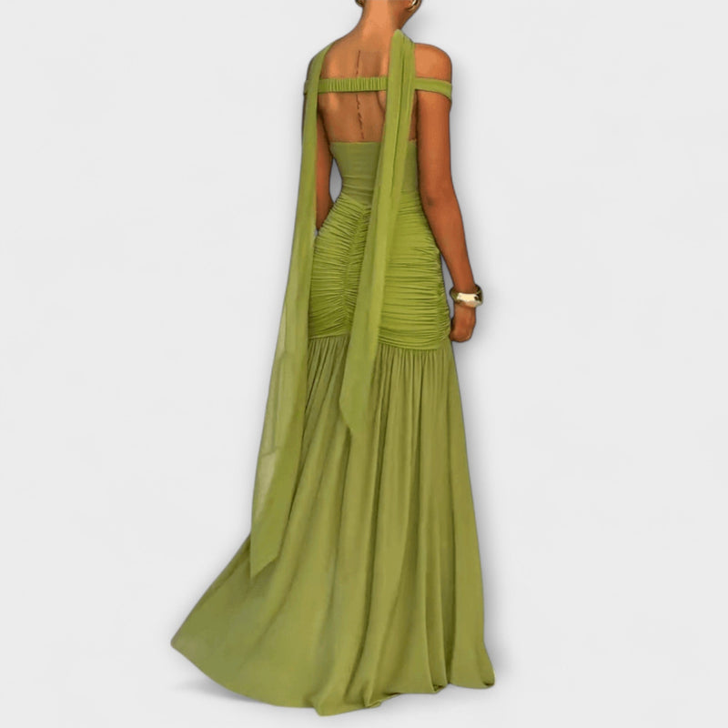 Nicole - Olijfgroen V-hals Maxi-jurk