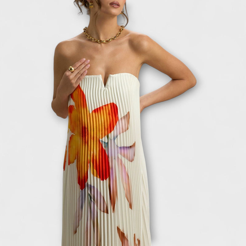 Michelle - Sweetheart Maxi Jurk in Oranje Bloem