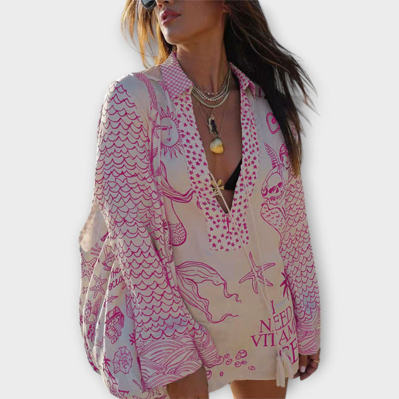 Liv - Water Satijnen Tassel Shirt en Shorts Set