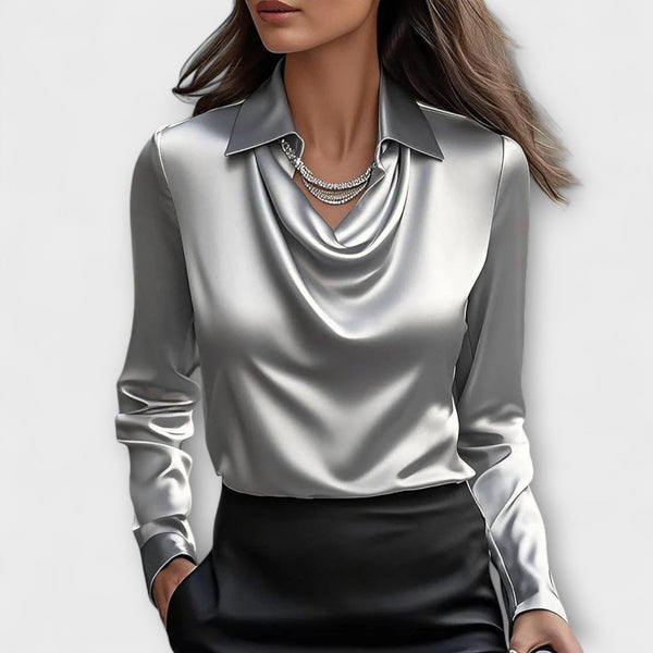Glanzende Blouse met Rimpel Kraag