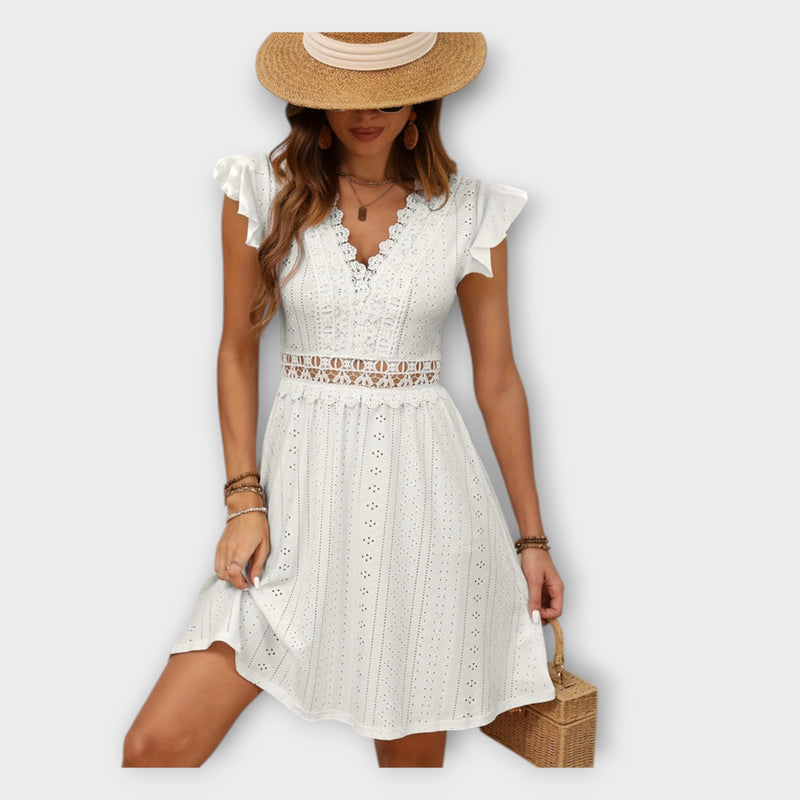 Delphine - Gebreide Kant Mini-jurk met Hoge Taille