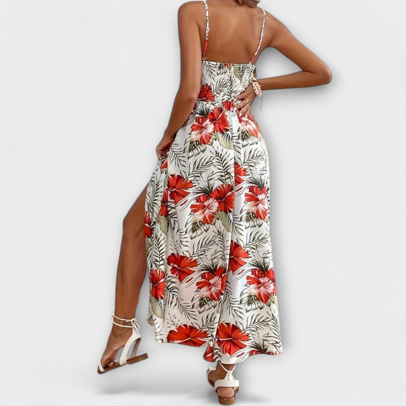 Lena - Maple Bloemen V-Hals Maxi Jurk met Steunen