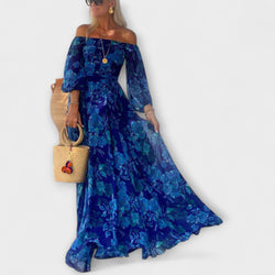 Juniper - Bloemige Off-Shoulder Smocked Maxi Jurk voor Vakantie