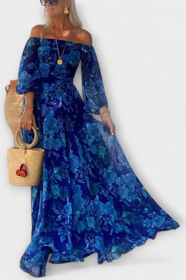 Juniper - Bloemige Off-Shoulder Smocked Maxi Jurk voor Vakantie