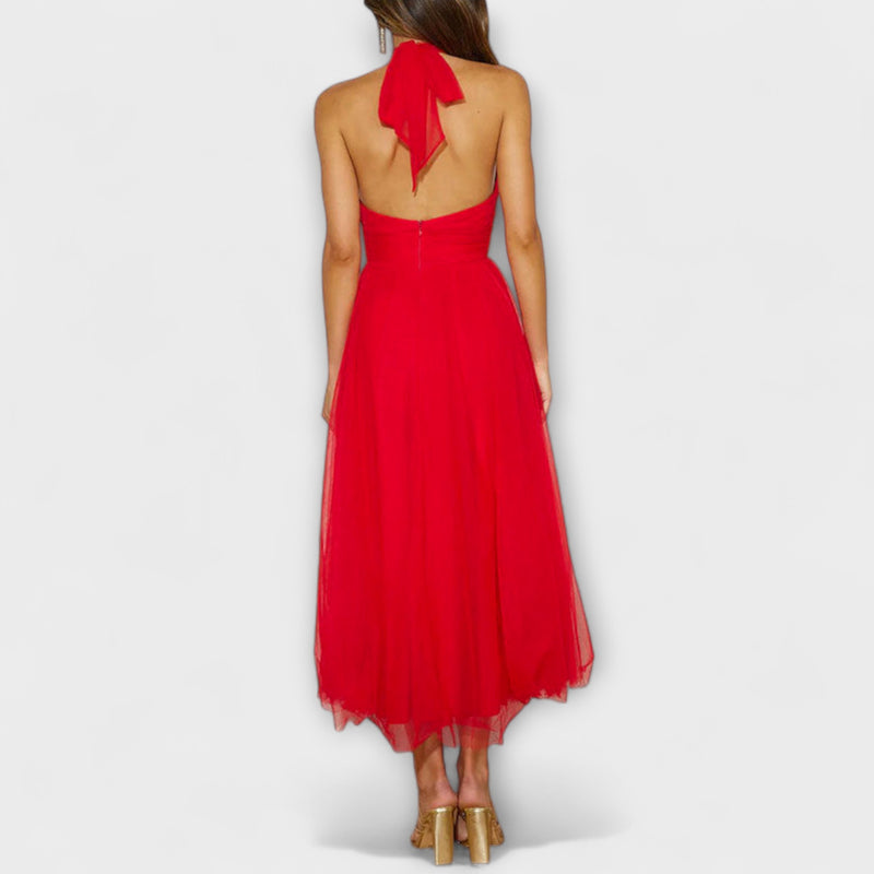 Pearlina - Elegante Hoge Hals Mesh Jurk