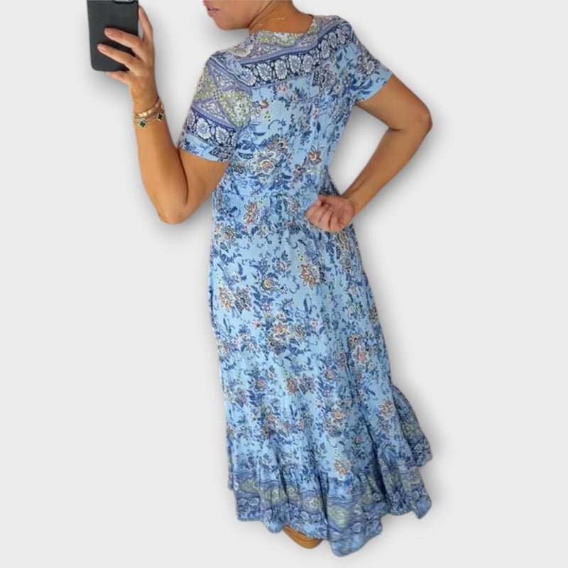 Ellie - Chic Bloemen V-Hals Jurk met Plissé Zoom