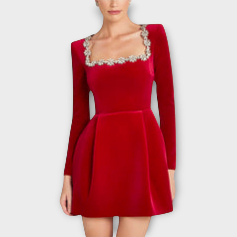 Wren - Fluwelen Mini-jurk met Juweel Versiering