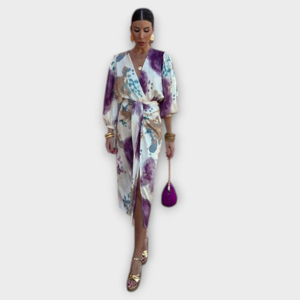 Davina - Chic V-Hals Lange Mouw Split Maxi Jurk