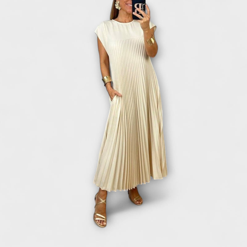 Sorrel - Chic Plissé Maxi-jurk met Elegante Invoegen