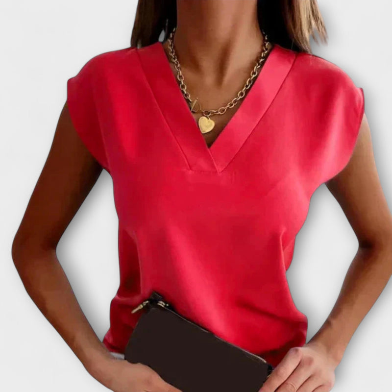 Dames V-hals Zomer Top met Losse Mouwen