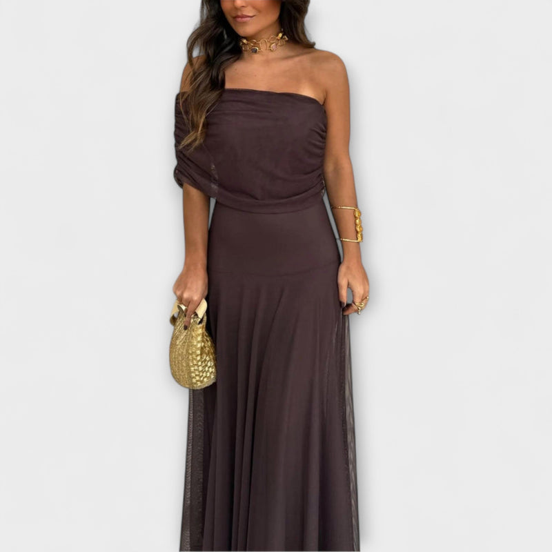 Meadow - Toledo One-Shoulder Mesh Maxi Jurk