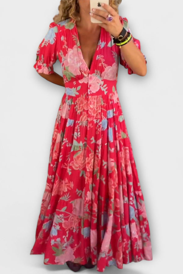 Catrisa - Bloemenprint V-hals Jurk