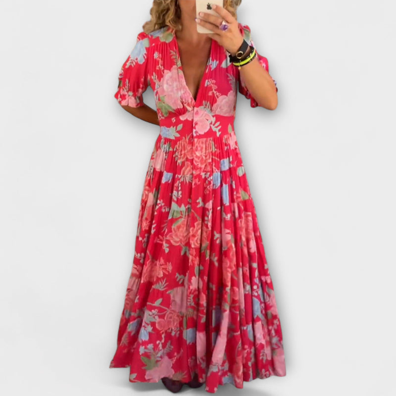 Catrisa - Bloemenprint V-hals Jurk