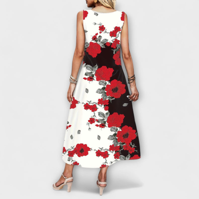 Indigo Bohemian Bloemen V-Hals Maxi Jurk