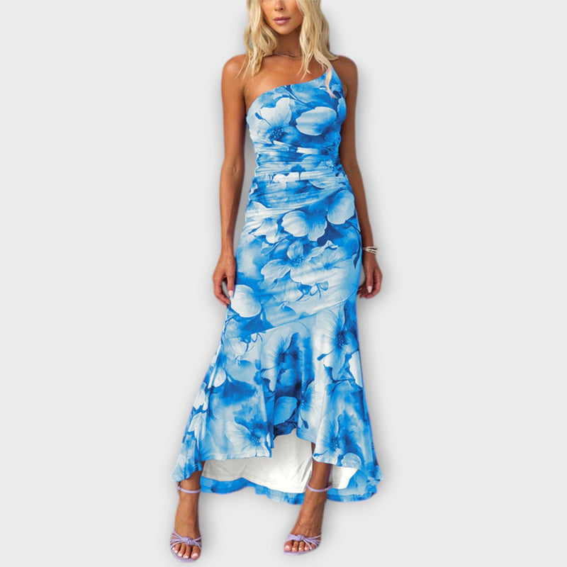 Pia - Maxi Jurk met Asymmetrische Ruching