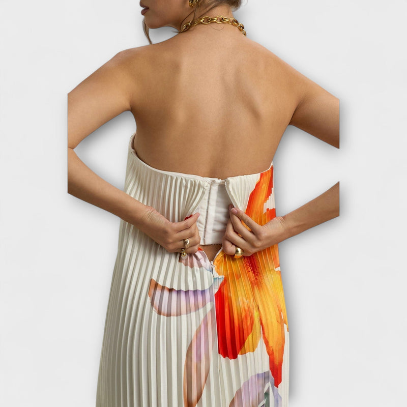 Michelle - Sweetheart Maxi Jurk in Oranje Bloem
