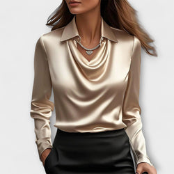 Glanzende Blouse met Rimpel Kraag
