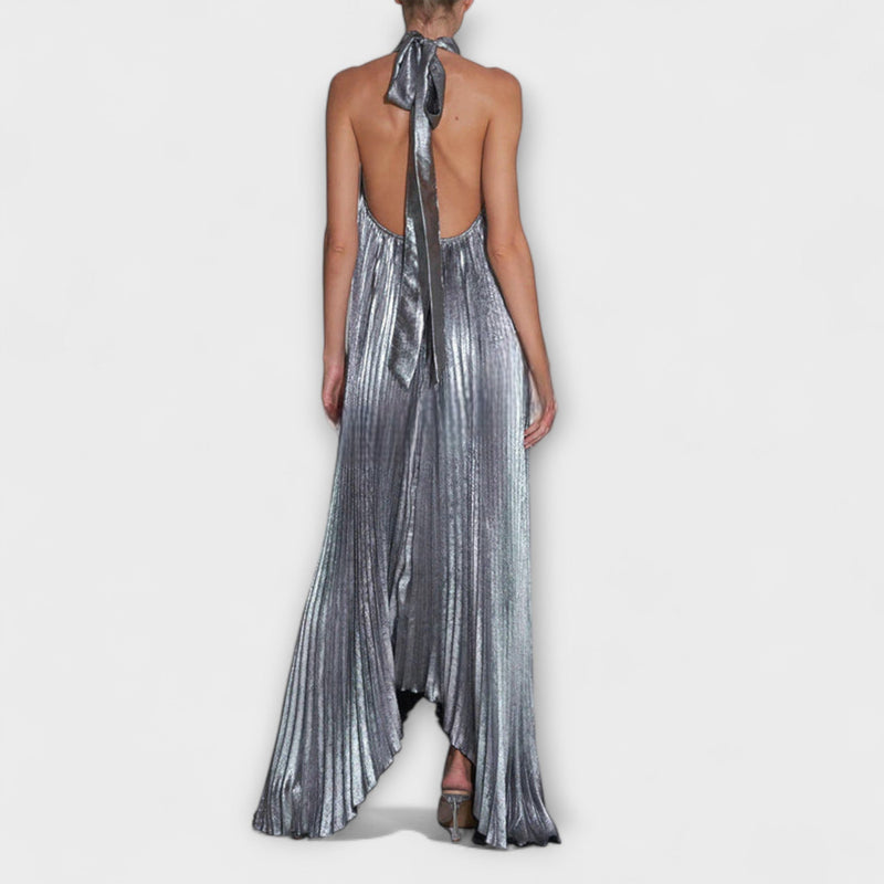 Calliope - Metallic Plissé A-Lijn Maxi Jurk