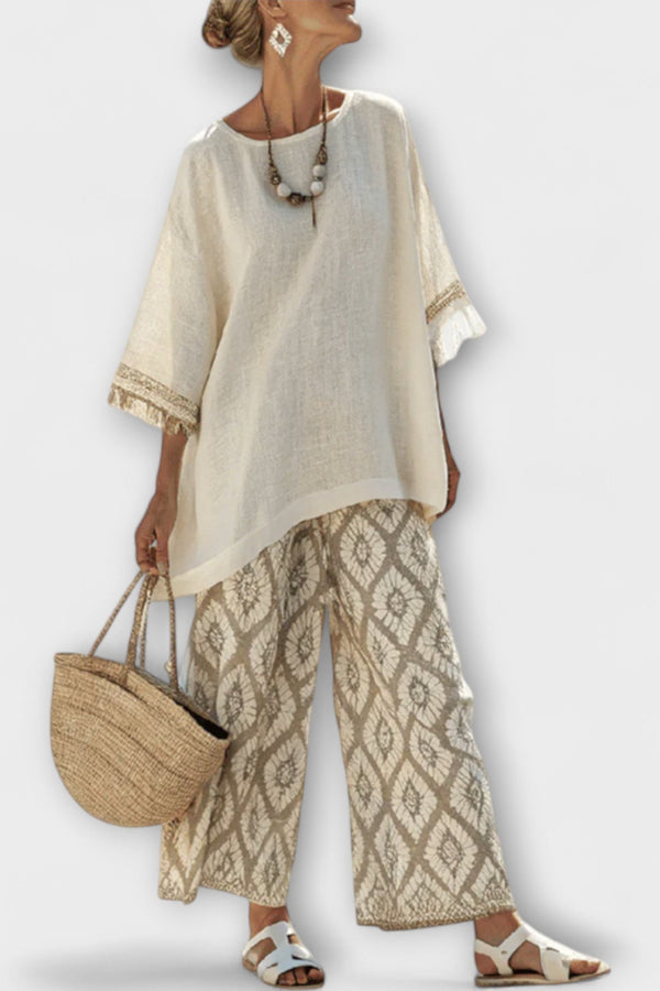Rebecca - Lange Shirt en Geprinte Broek