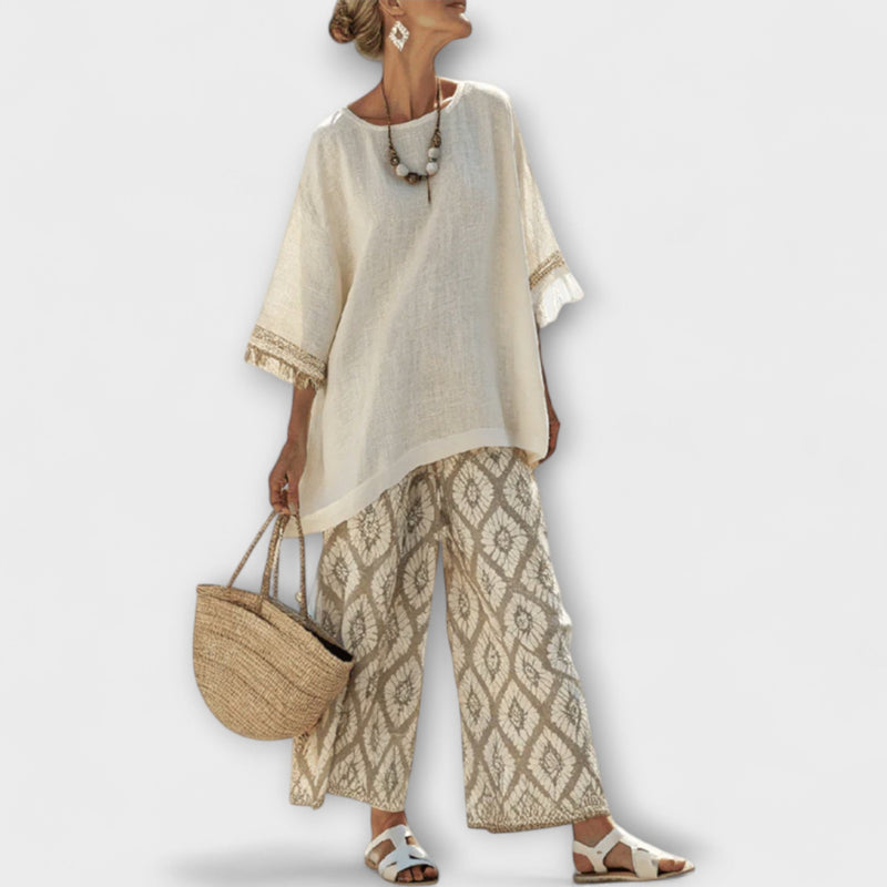 Rebecca - Lange Shirt en Geprinte Broek