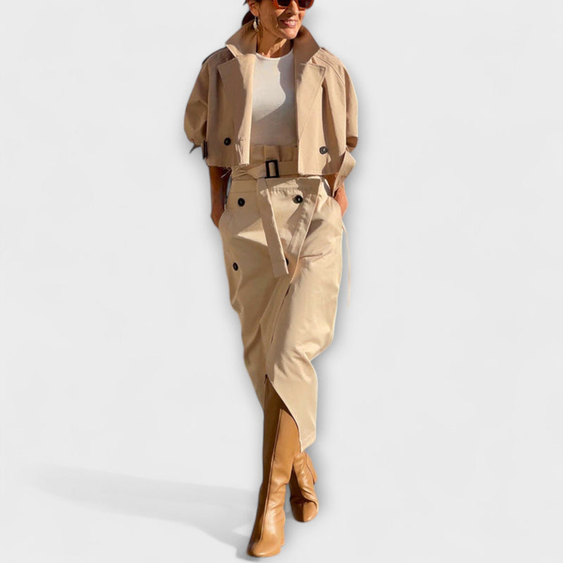 Lyra - Elegante Midi Rok Jas met Zakken