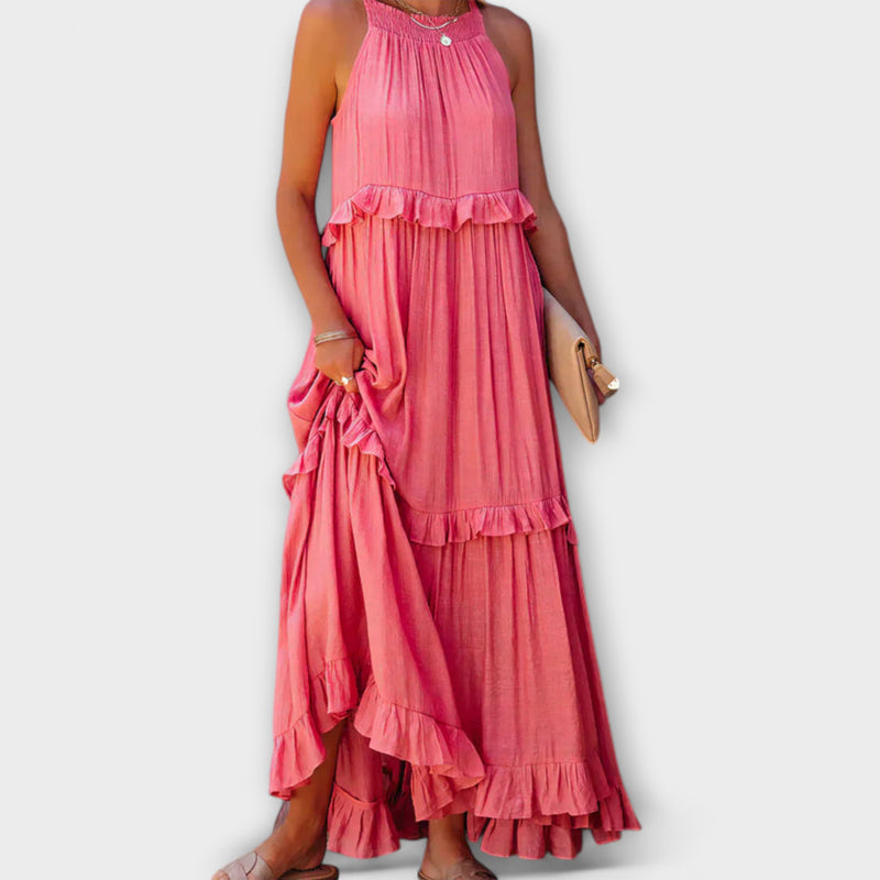 Delilah - Chique Halter Neck Jurk met Rimpelrand