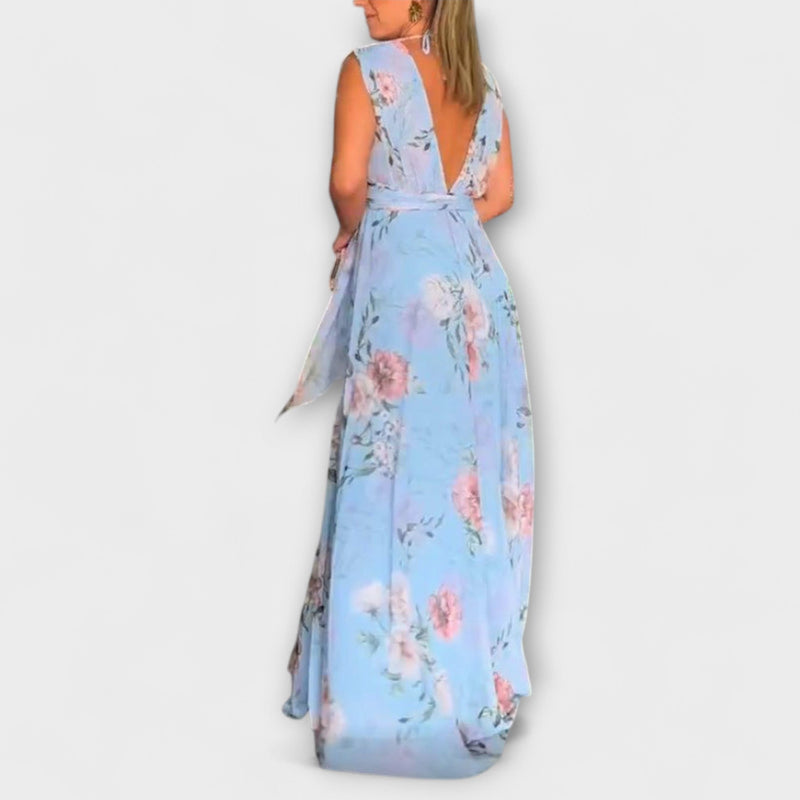 Gia - Mouwloze Maxi-jurk met Bloemenprint en Splitzoom