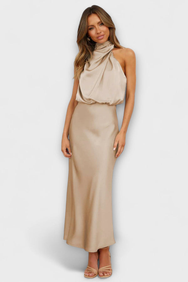 Elegante Halter Maxi Jurk in Zomerse Geel