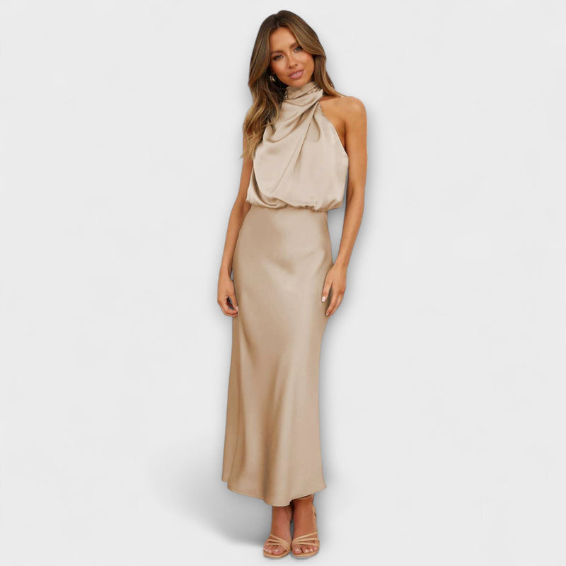 Elegante Halter Maxi Jurk in Zomerse Geel