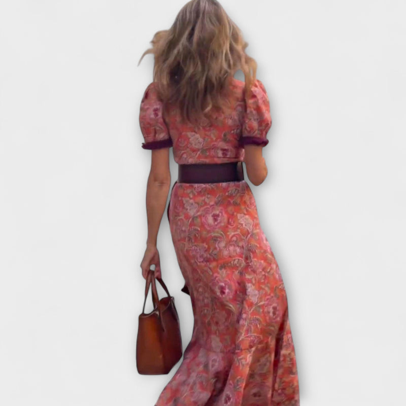 Elegante Roze Maxi Jurk met Korte Mouwen