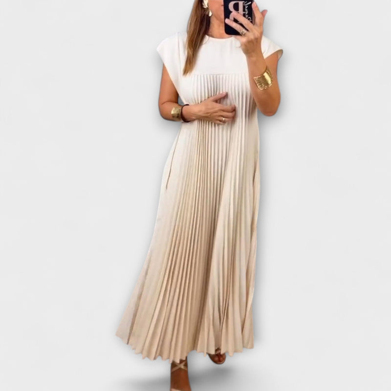 Sorrel - Chic Plissé Maxi-jurk met Elegante Invoegen