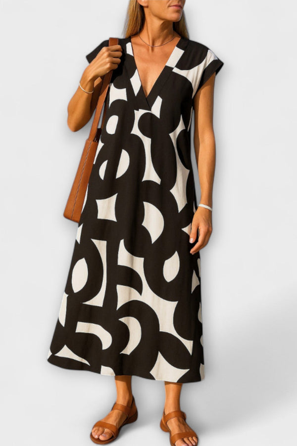 Tirzah - Elegante V-hals Jurk met Geometrische Print