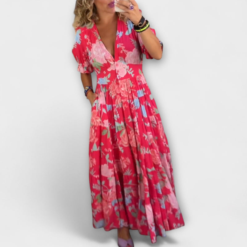 Catrisa - Bloemenprint V-hals Jurk