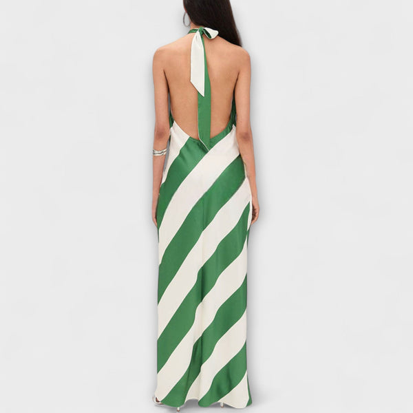 Marlowe - Gestreepte Halter Rugloze Maxi Jurk