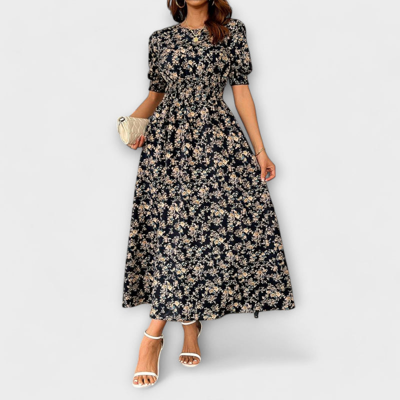 Amelia - Jurk met Ronde Hals en Bloemenpatroon