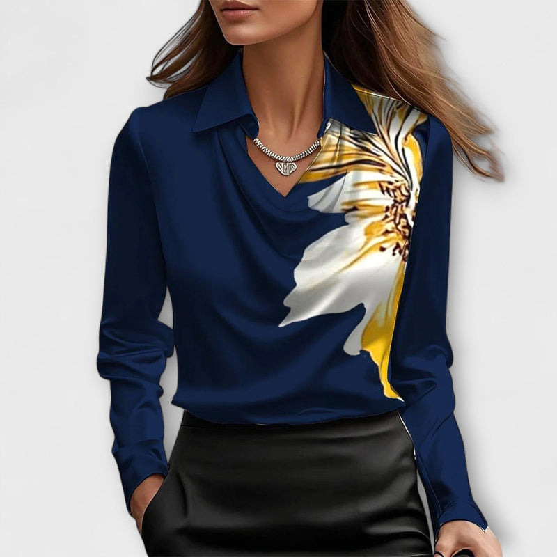 Glanzende Blouse met Rimpel Kraag