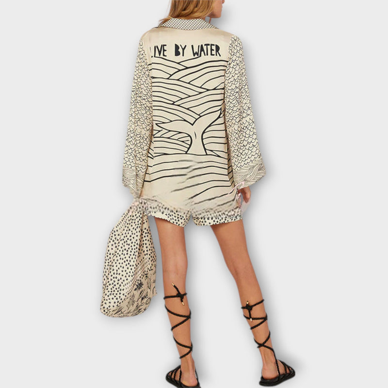 Liv - Water Satijnen Tassel Shirt en Shorts Set