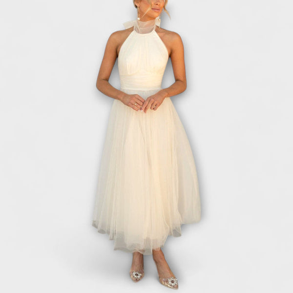 Pearlina - Elegante Hoge Hals Mesh Jurk