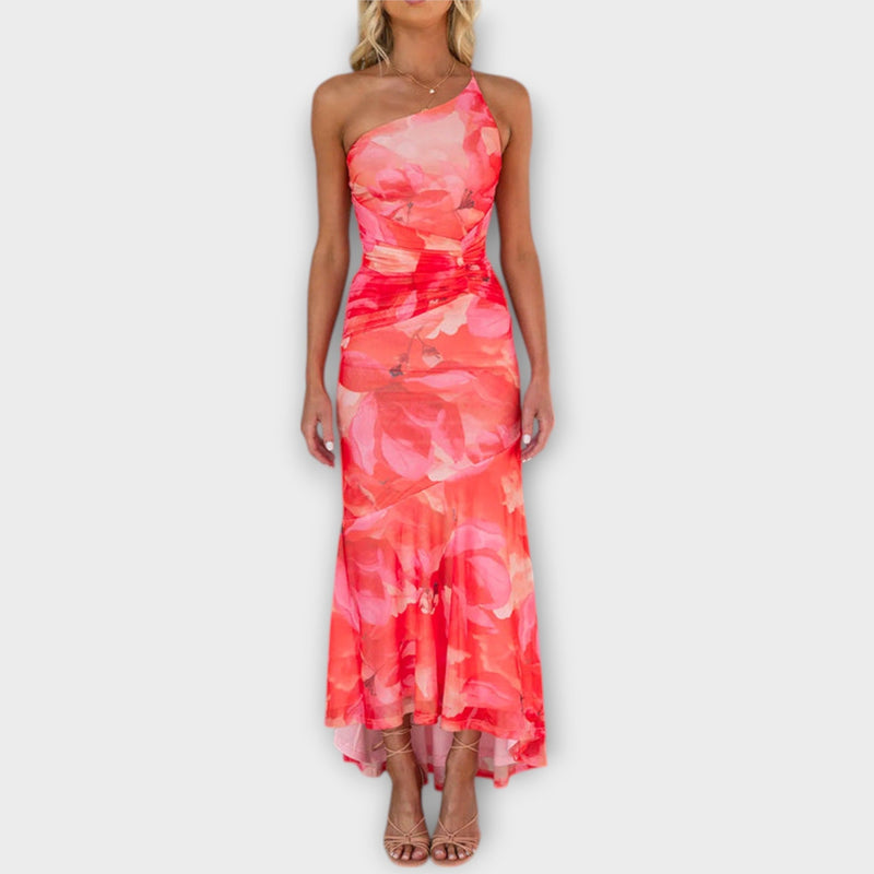 Pia - Maxi Jurk met Asymmetrische Ruching
