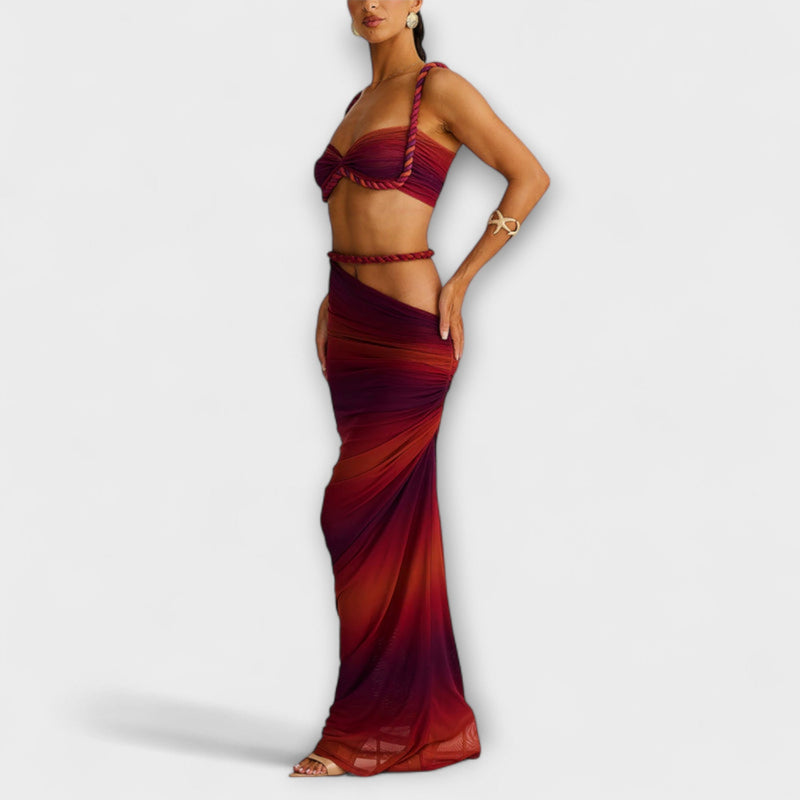 Jane - Stijlvolle Gradient Vlecht Crop Top & Overskirt Duo