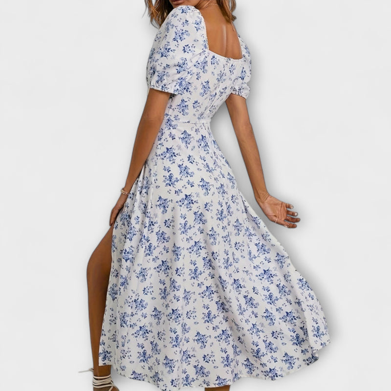 Calyx - Bloemenprint Puff Mouw Jurk met Artistieke Flair