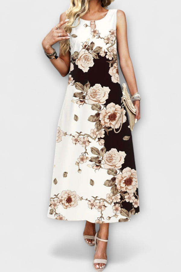 Indigo Bohemian Bloemen V-Hals Maxi Jurk