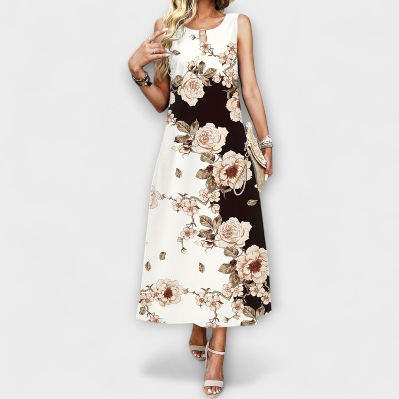 Indigo Bohemian Bloemen V-Hals Maxi Jurk