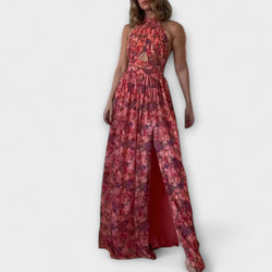 Nortrud - Rugloze Maxi-jurk met Bloemenpatroon